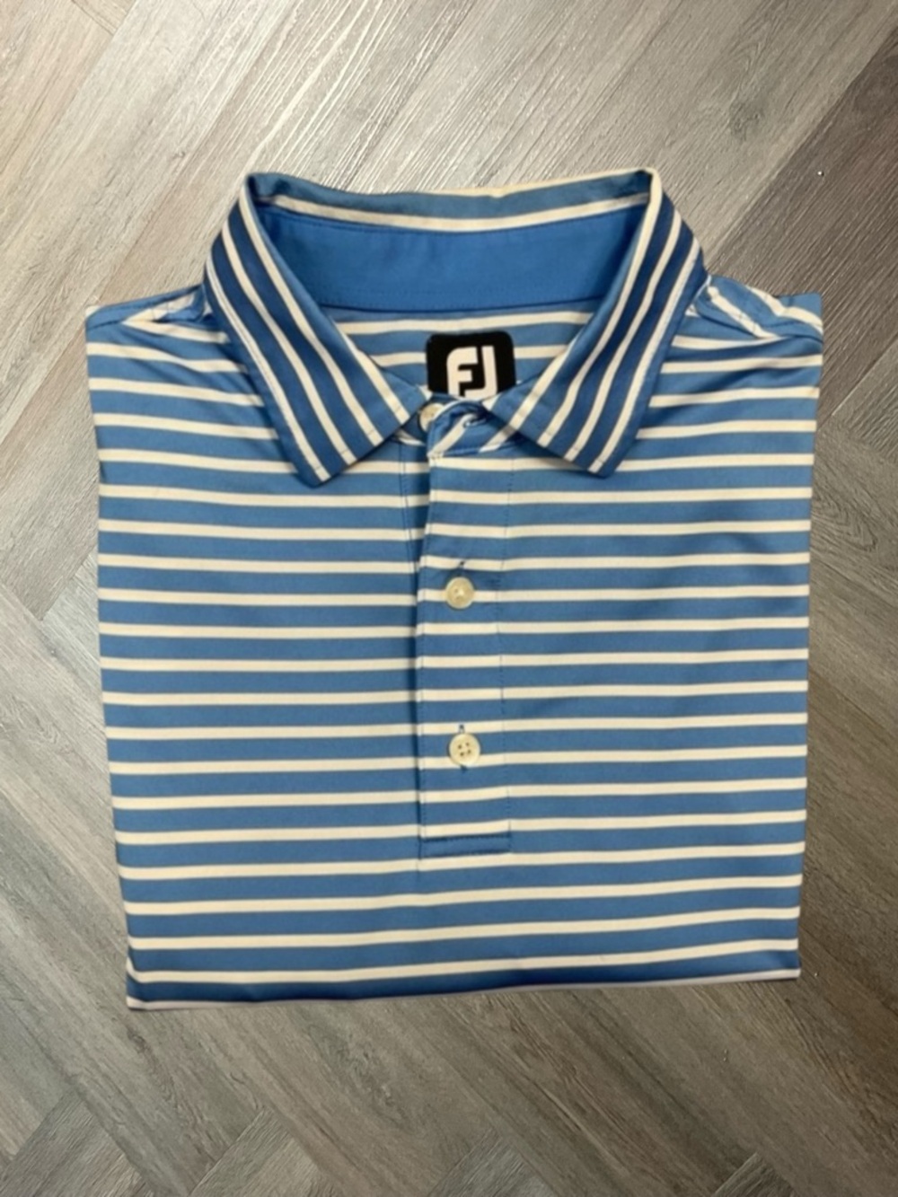 FootJoy Stripe Golf Performance Polo Shirt Mens Medium Blue White Tennis Classy‎